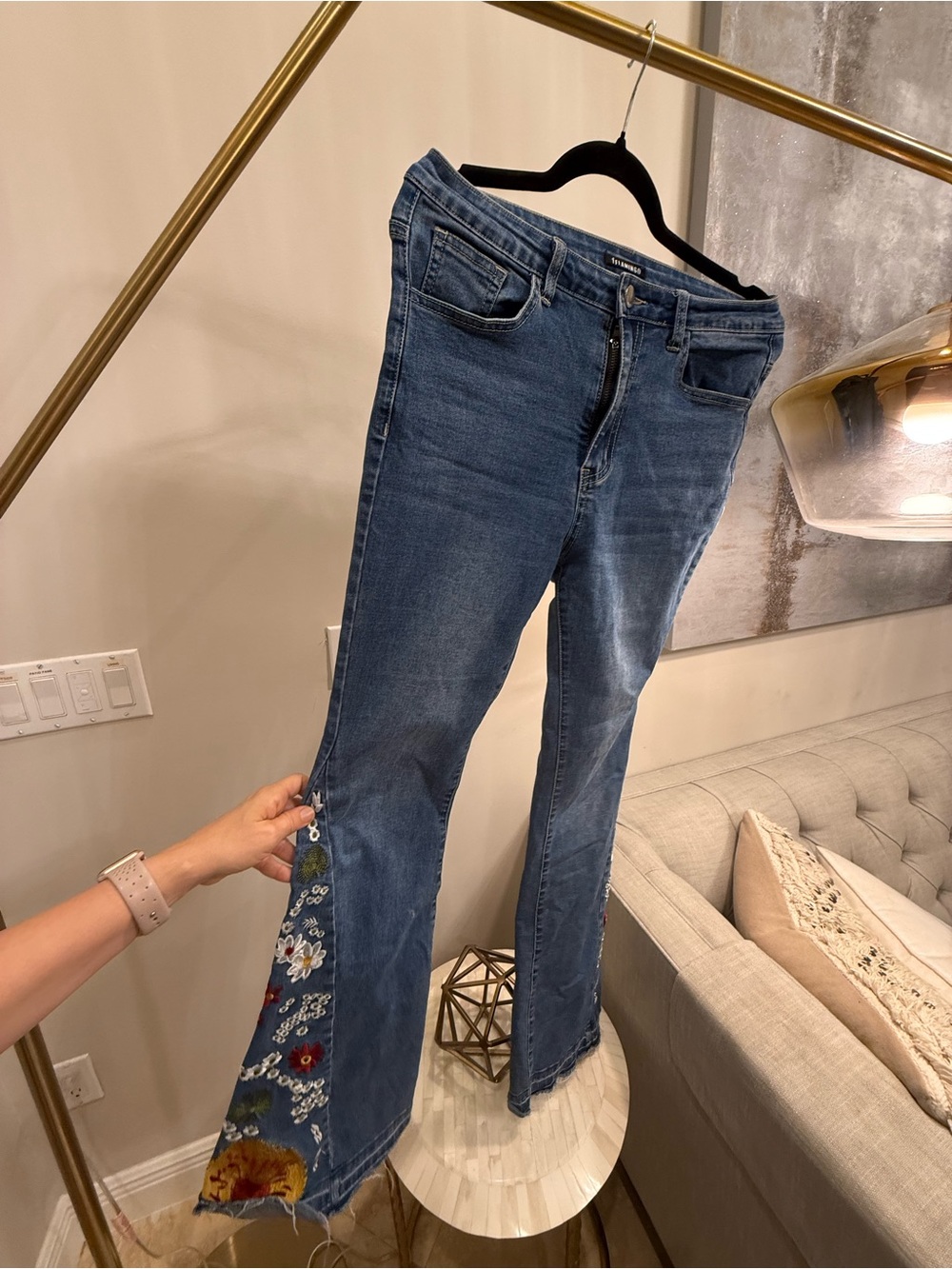 Anthropologie-like Blue Embroidered Flare Jeans